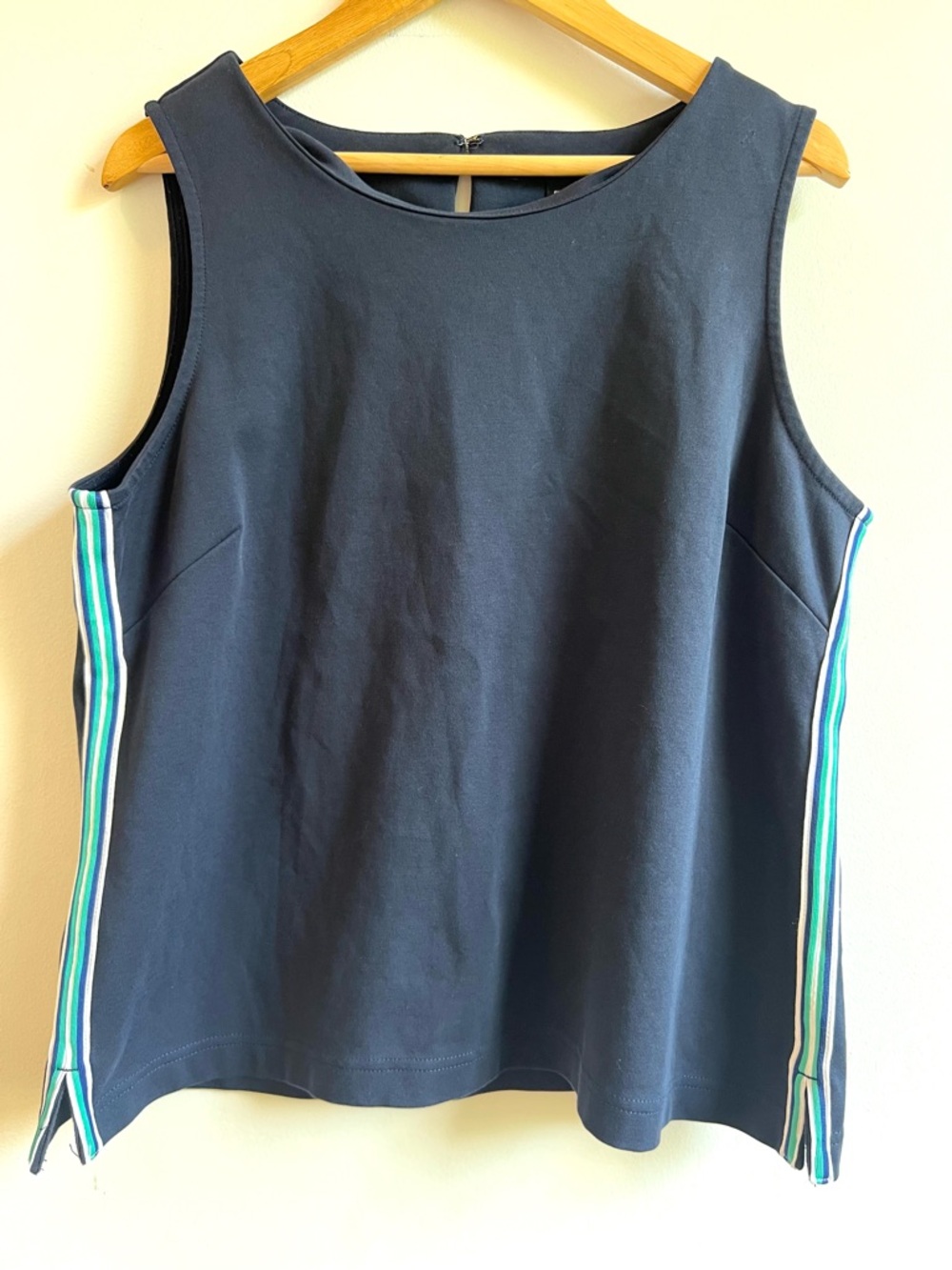 Banana Republic Navy Sleeveless Tank with Retro Multi-Stripe Side Trim
